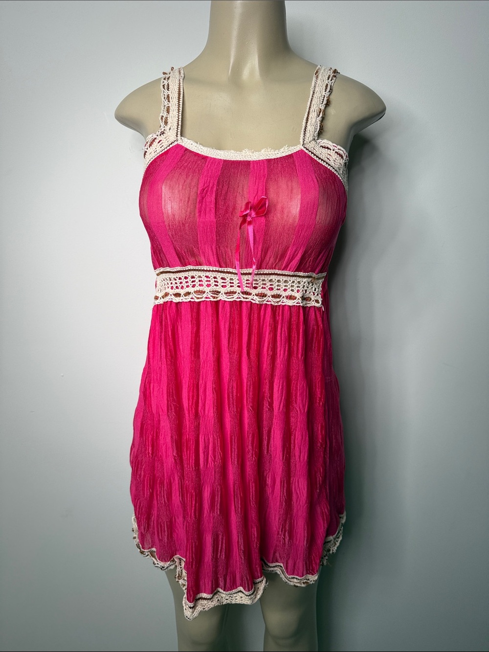 Pink Lace-Trim Chemise Nightdress - Unbranded